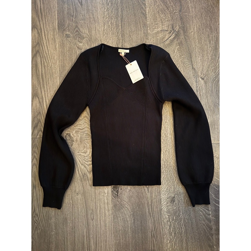 Skies Are Blue Sweetheart Neck Ribbed Sweater S Black Long Sleeve NWT